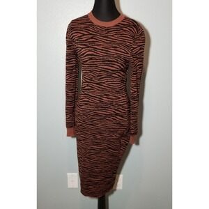 Express X Negin Mirsalehi Womens Small Brown Tiger Stripe Sweater Dress Retro